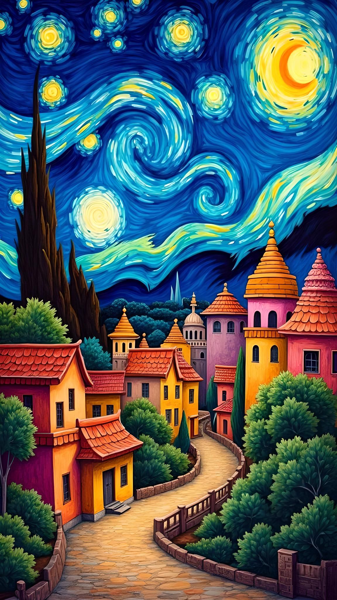 Indian Village in Post-Impressionistic Style