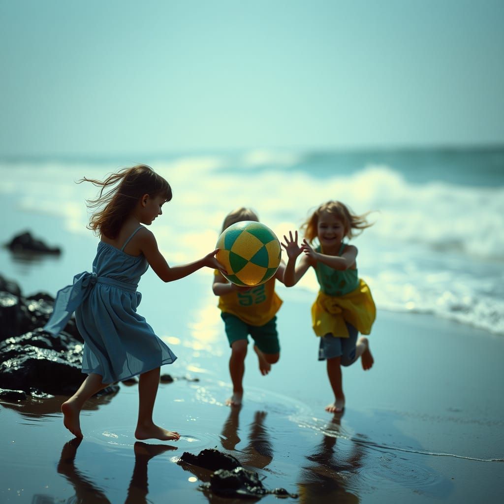 Children's Beachside Adventure in Vibrant Hyperdetailed Styl...