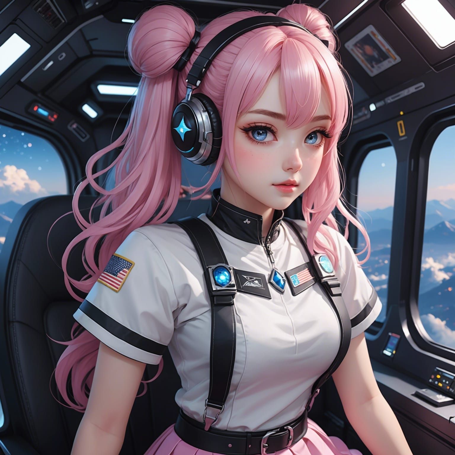 Anime Girl in Spaceship with Pink Hair, 3D Art