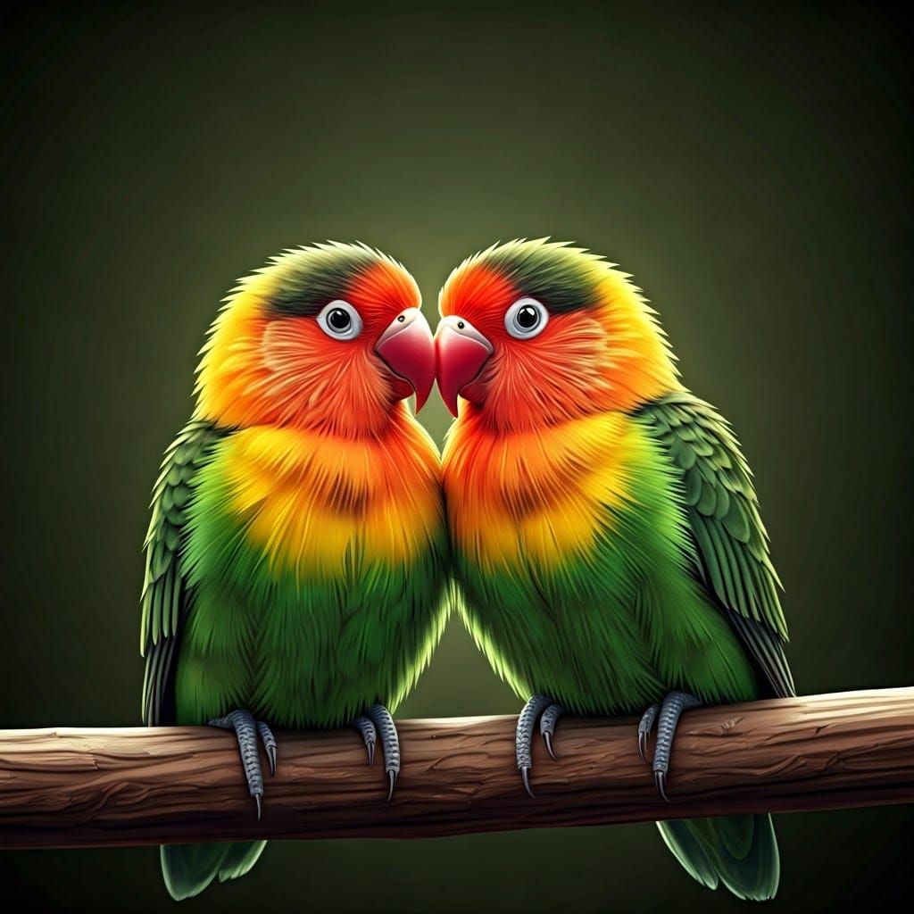 Whimsical Lovebirds in a Cozy Bookeh Macro Scene