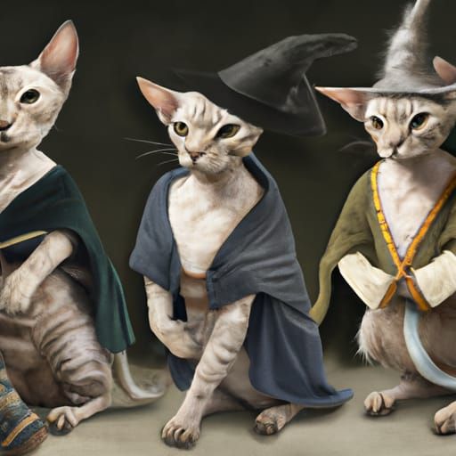 Hairless Cats as Wizards: Photorealistic Full Body