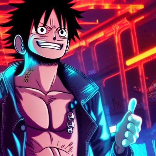 Monkey D. Luffy in Cyberpunk 2099 Style