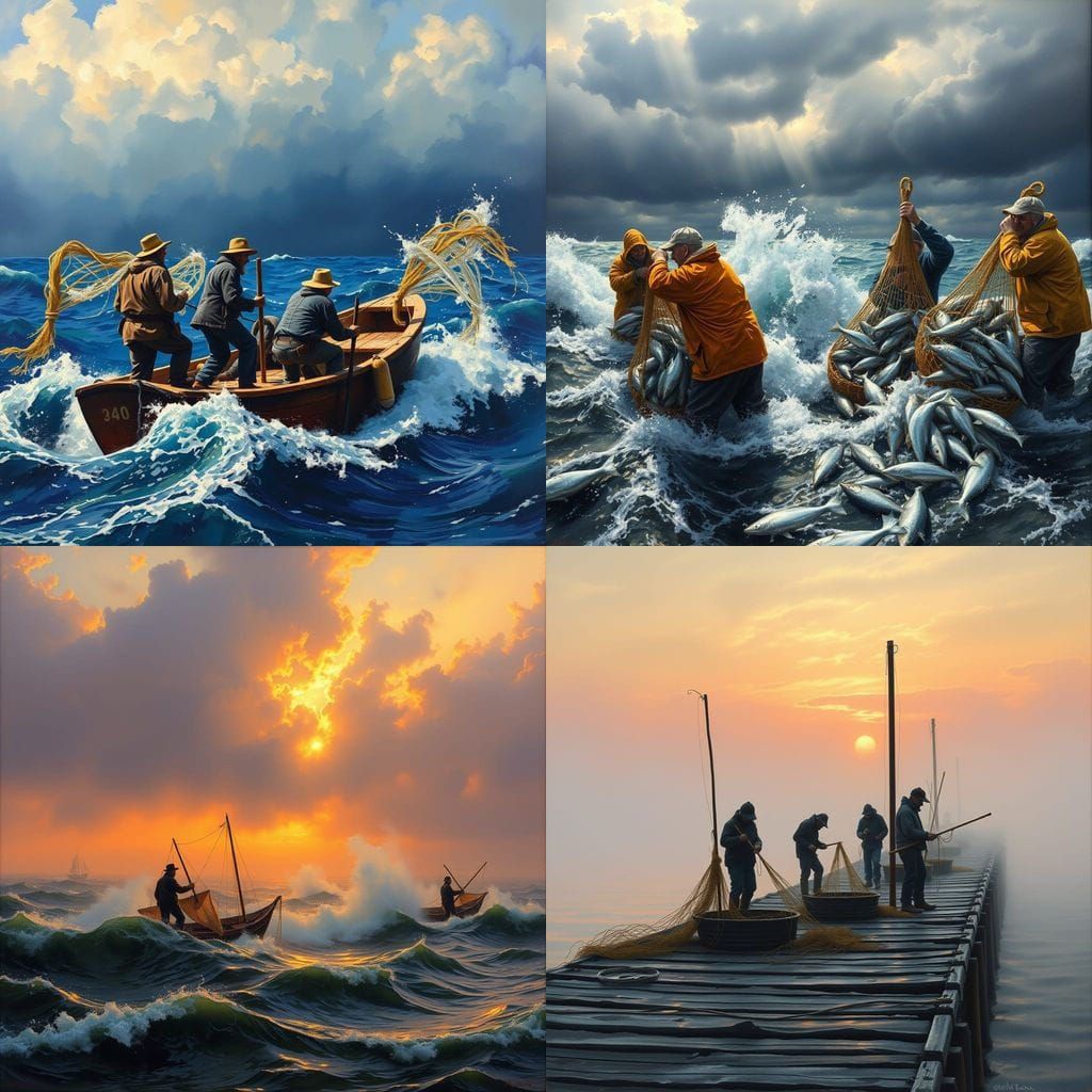 Fishermen Casting Nets at Sunrise