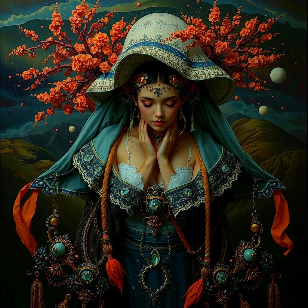 Dreamlike Amoeboid Landscape Painting in Pink, Blue, and Whi...