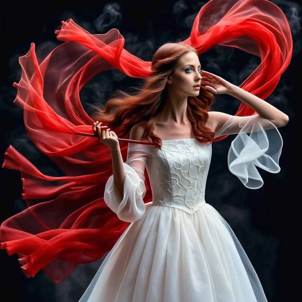 Red-Haired Girl Levitation Scene in Hyperdetailed Style