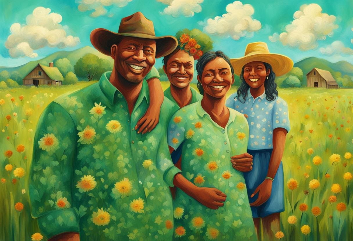 Joyful Folk Art Scene in Sunny Meadow