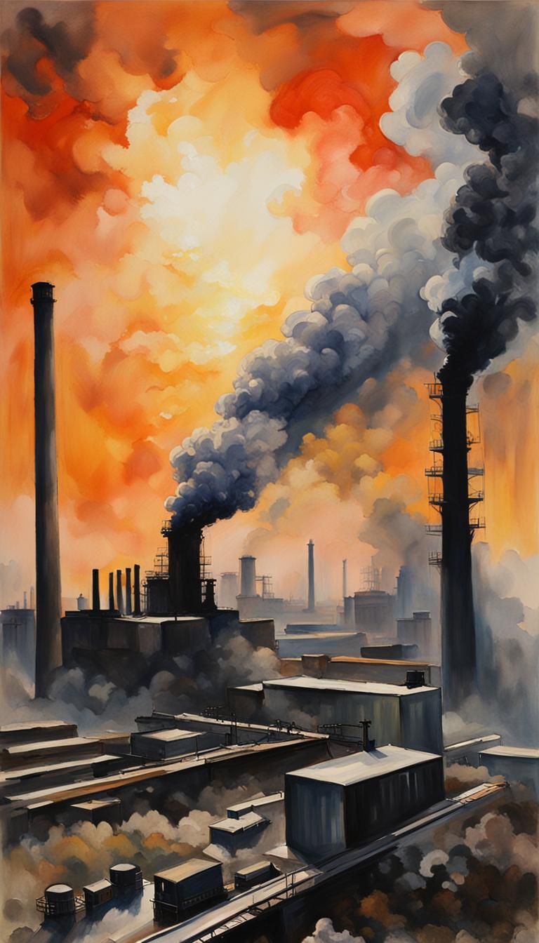 Overindustrialized Future: Gouache and Watercolor Painting