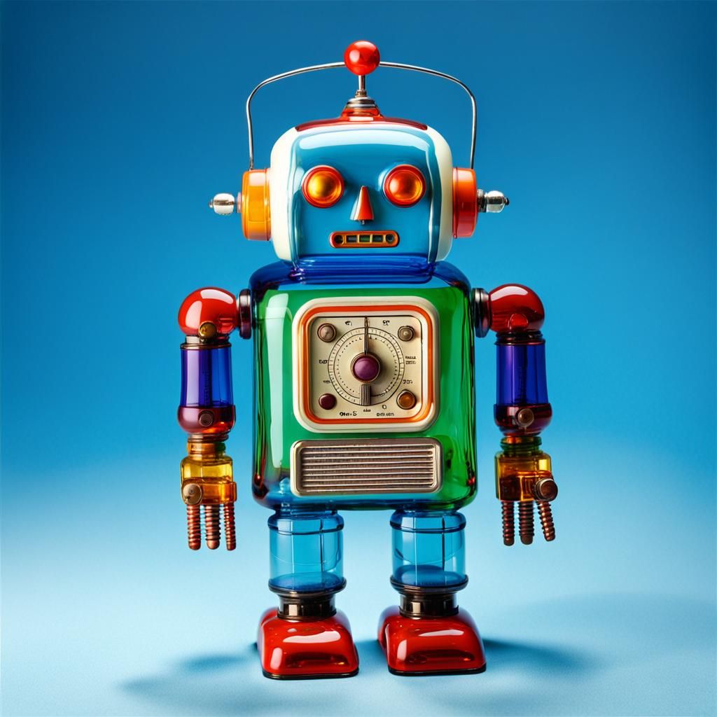 Retro Glass Robot with Visible Mechanics