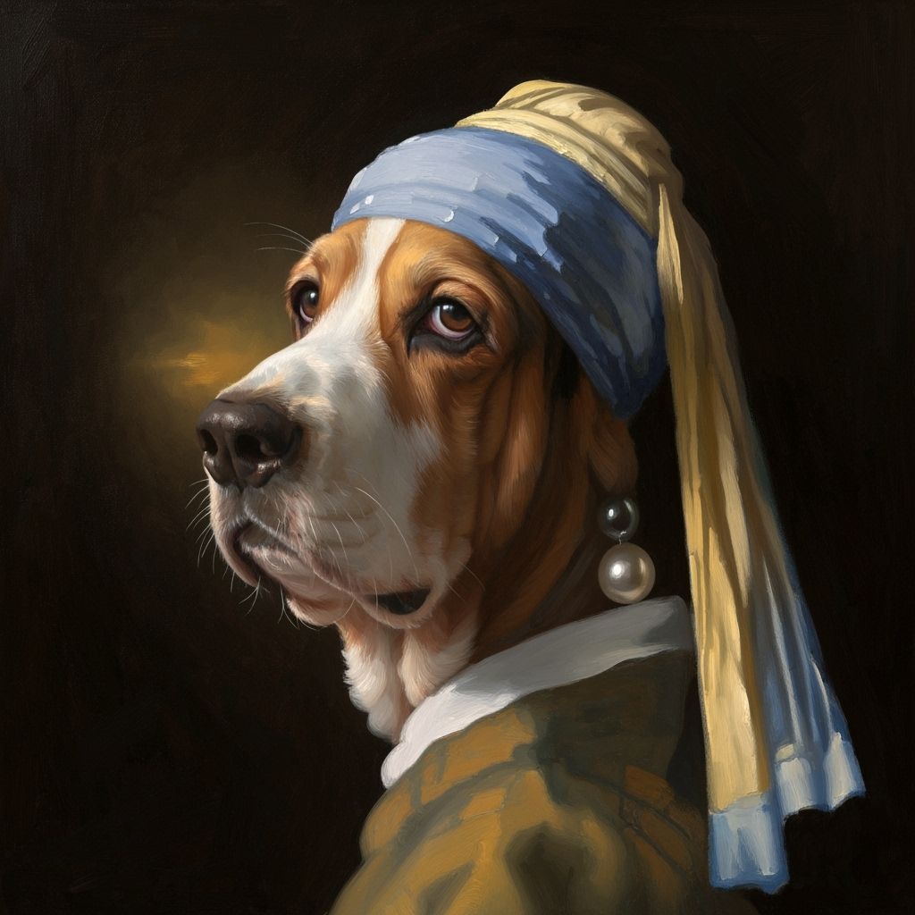 Basset Hound as Girl with a Pearl Earring