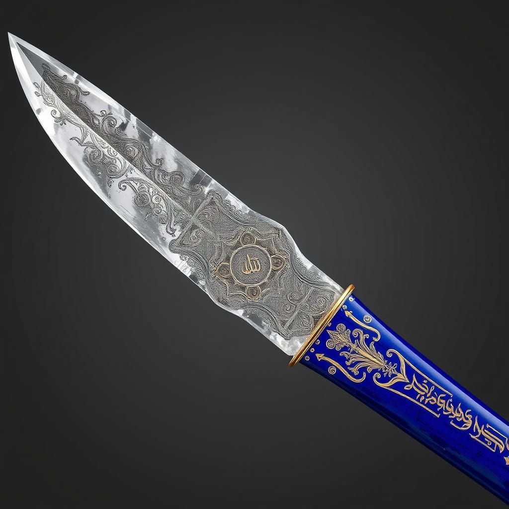 Ancient Middle Eastern Dagger with Intricate Silver and Gold...