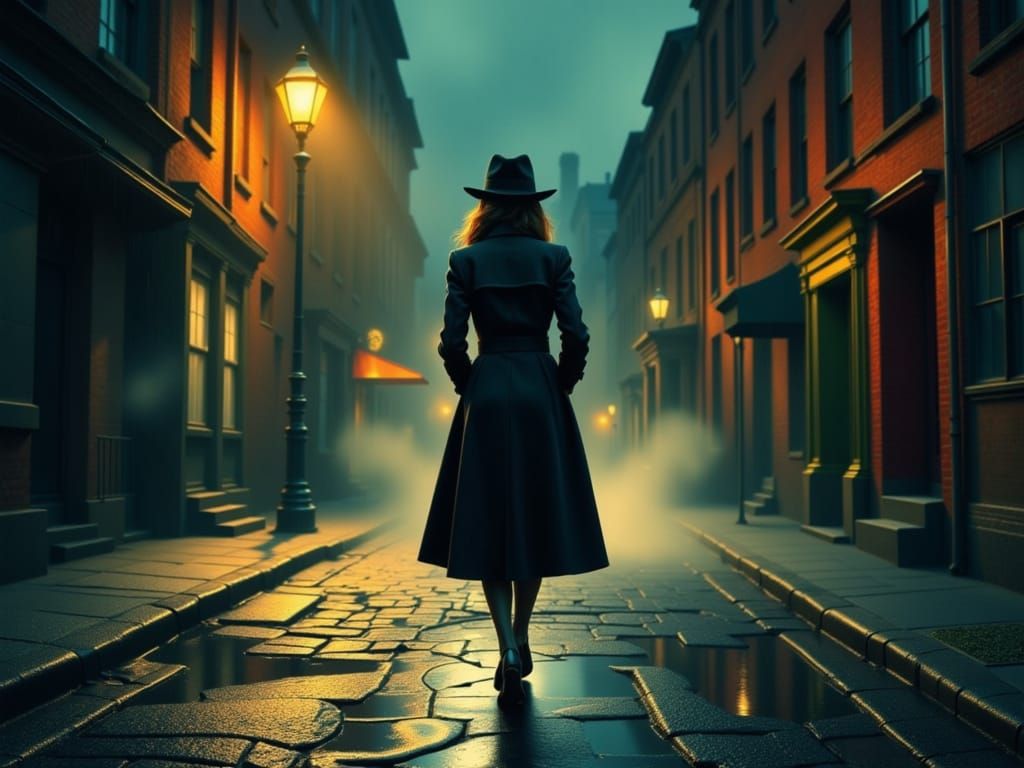 Mysterious Femme Fatale in Film Noir Style