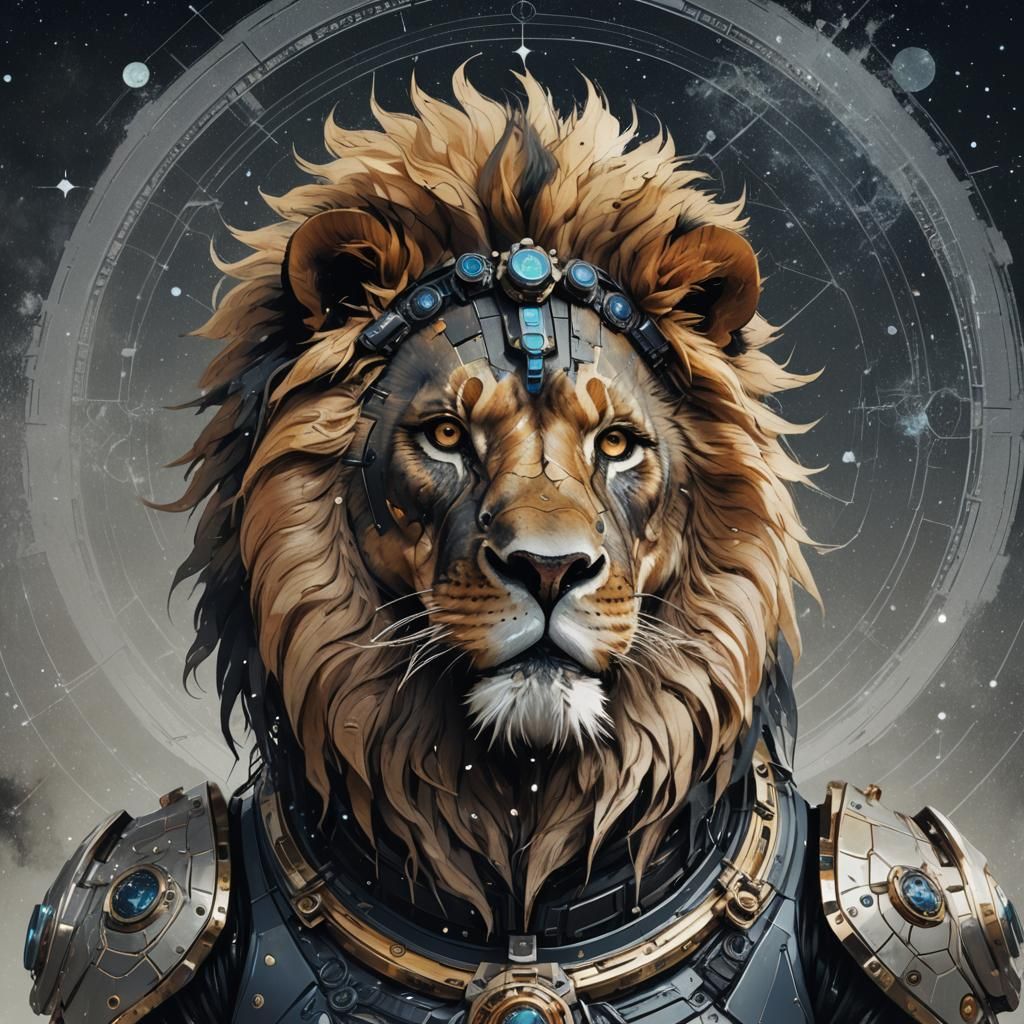 Lion Astronaut with Dark Aura, Digital Art