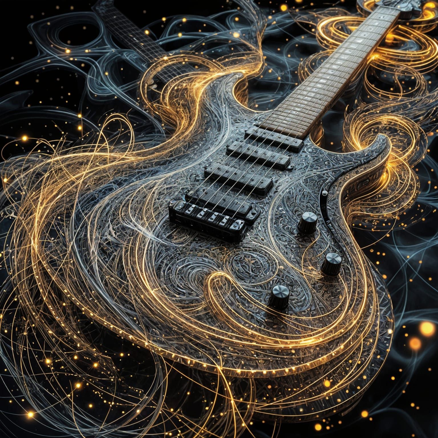 Detailed Electric Guitar Amidst Fractal Waves in HDR