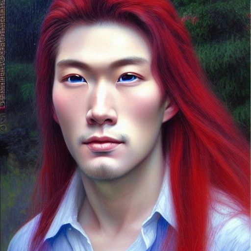 Japanese Man Portrait in Oil Paint Style