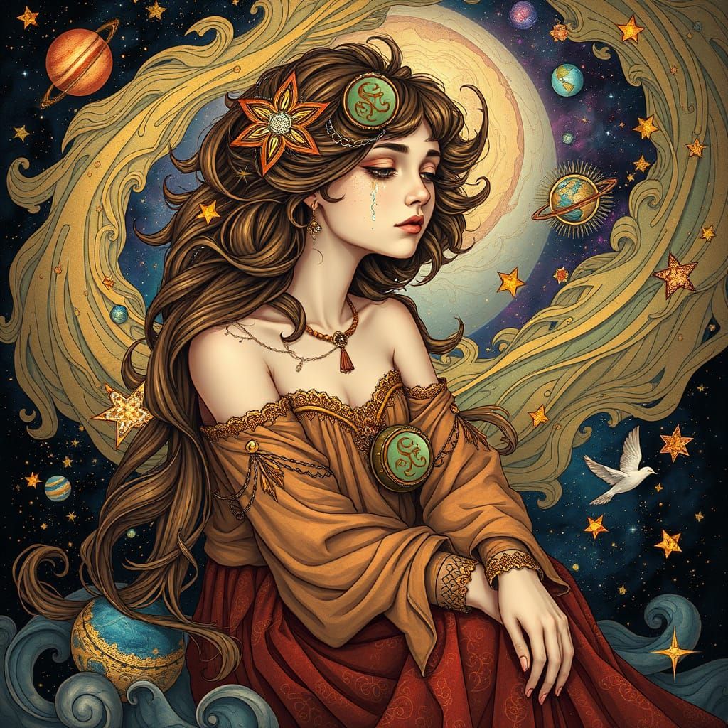 Celestial Beauty in Sorrow, Art Nouveau Style