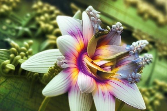 Detailed Flower Close-Up in Digital Matte Painting Style