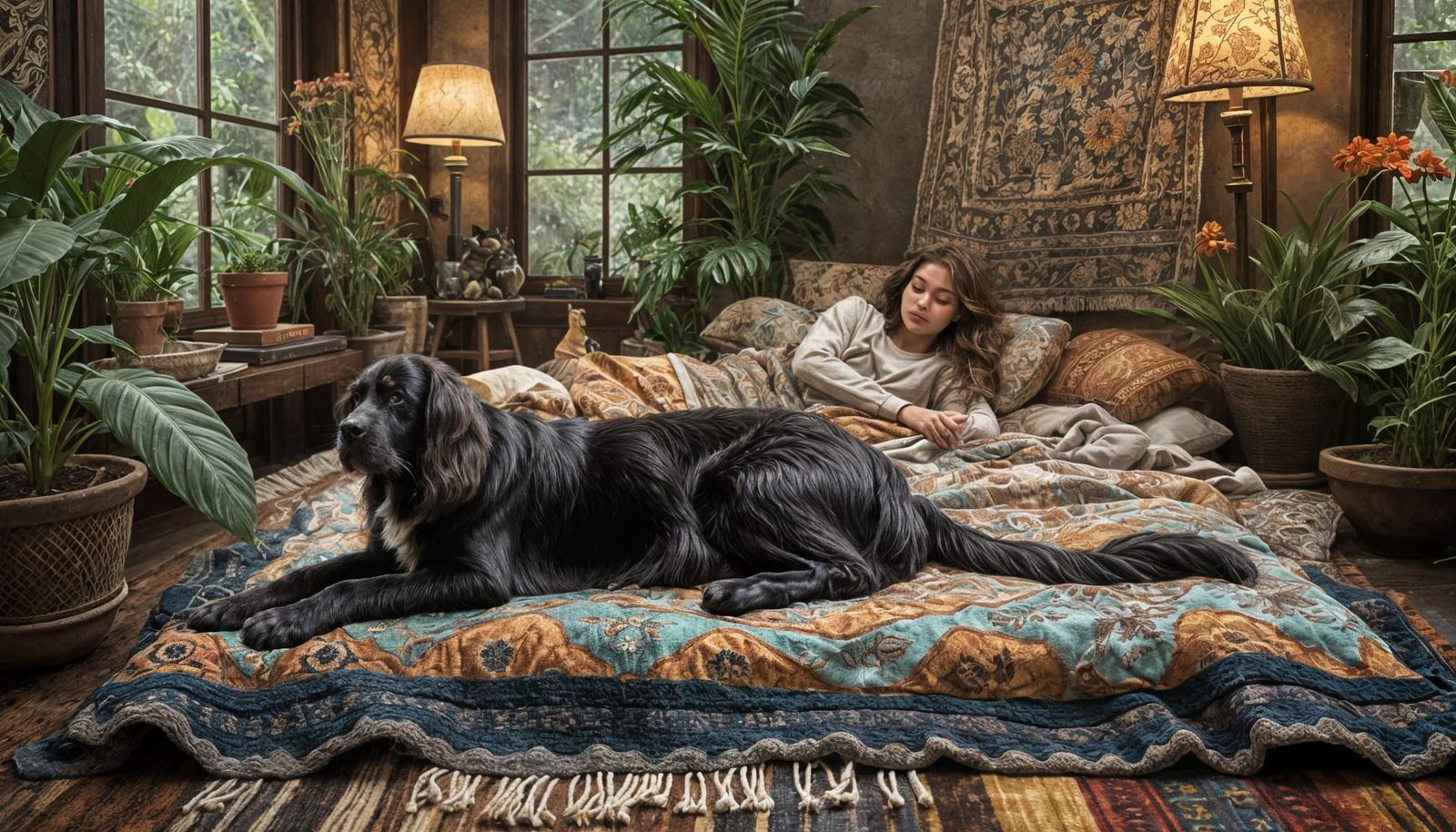 Cozy Peruvian-Inspired Bedroom Scene with Slavonic Woman and...