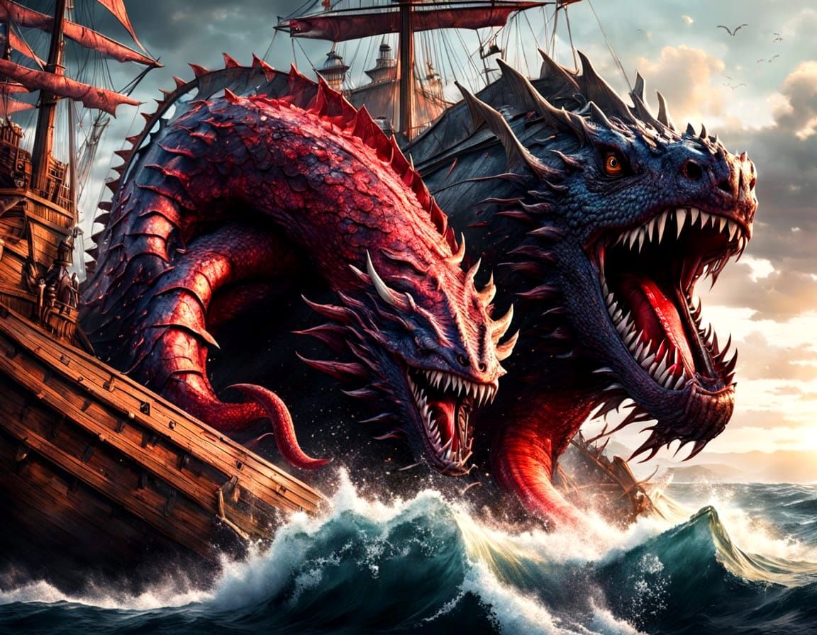 Surreal Sea Monster Emerges from Crimson Waves to Devour Spa...