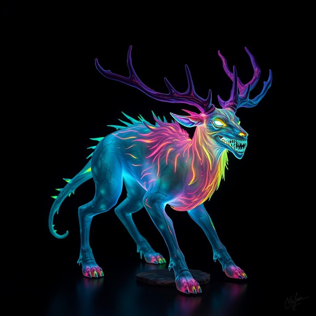 Bioluminescent Stag Sculpture in Dark Fantasy Style