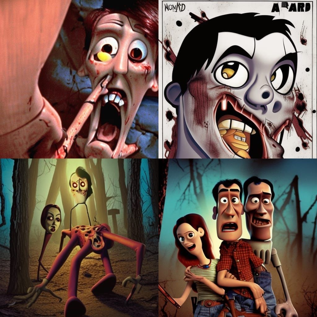 Evil Dead 2: Dead by Dawn in Pixar Style