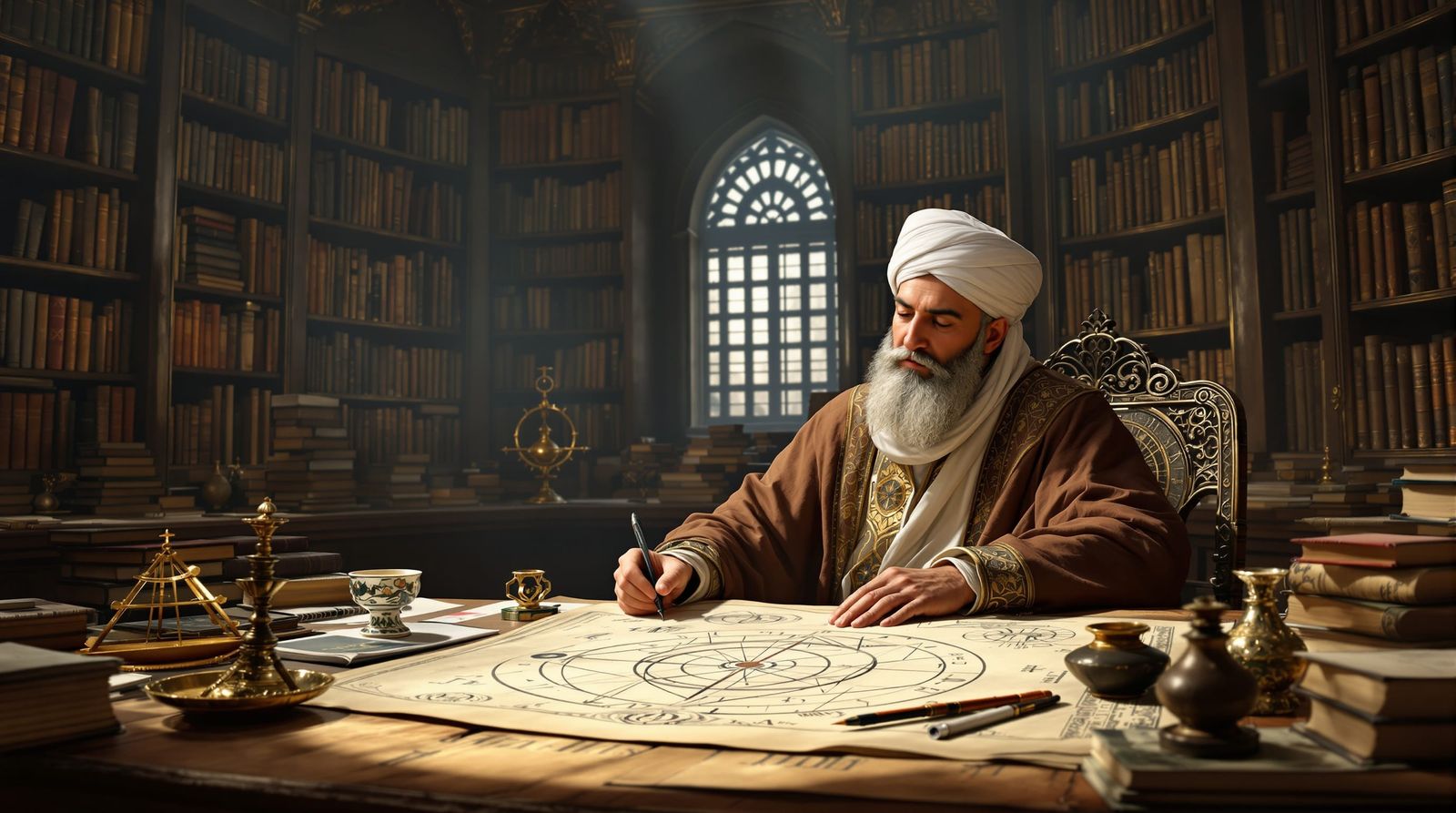 9th Century Islamic Mathematician in Baghdad Library