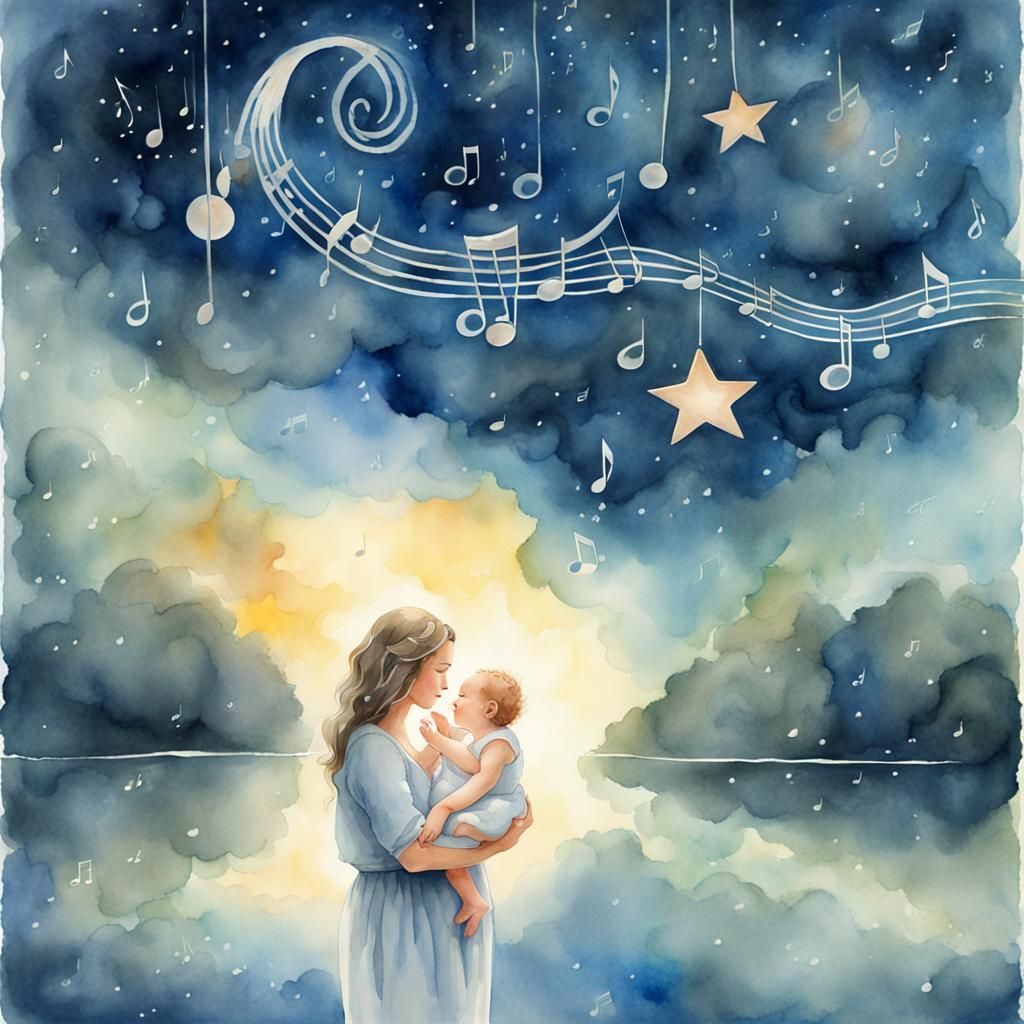 Mother's Lullaby in Watercolor with Starry Music