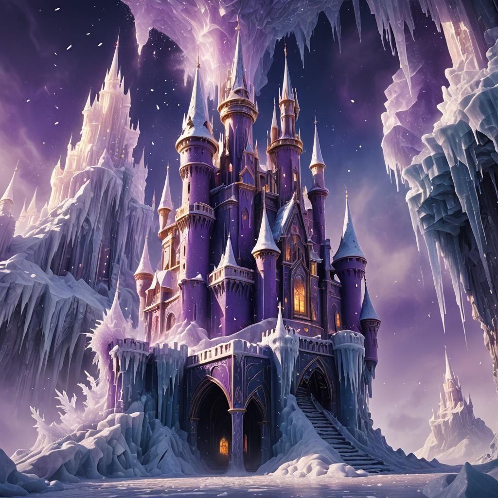 Majestic Purple Ice Castle Hovering in Air