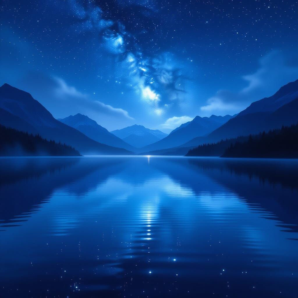 Serene Lake Reflecting Starry Night Sky
