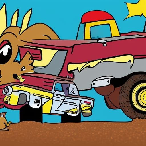 Cartoon Squirrels Pit Crew at Demolition Derby