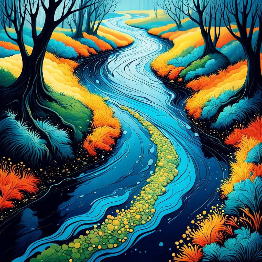 Magical River Abstract Art in Complementary Colors