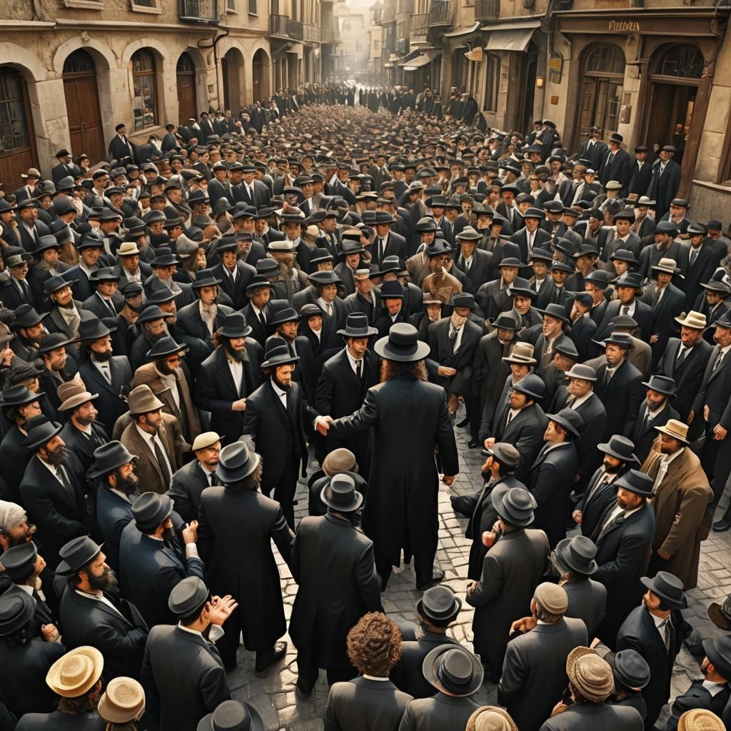 Hasidic Men Shake Hands in Detailed 3D Render