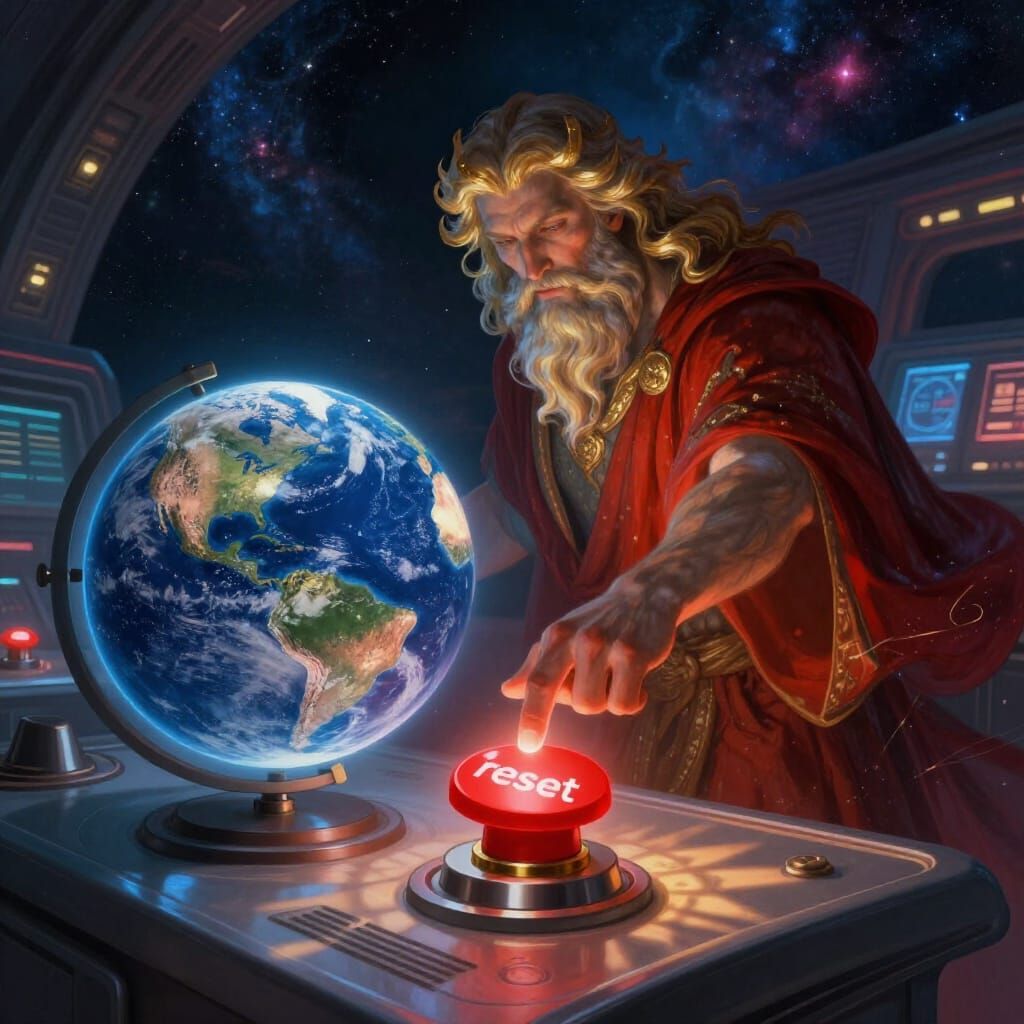 Cosmic God Resets Earth in Celestial Control Room