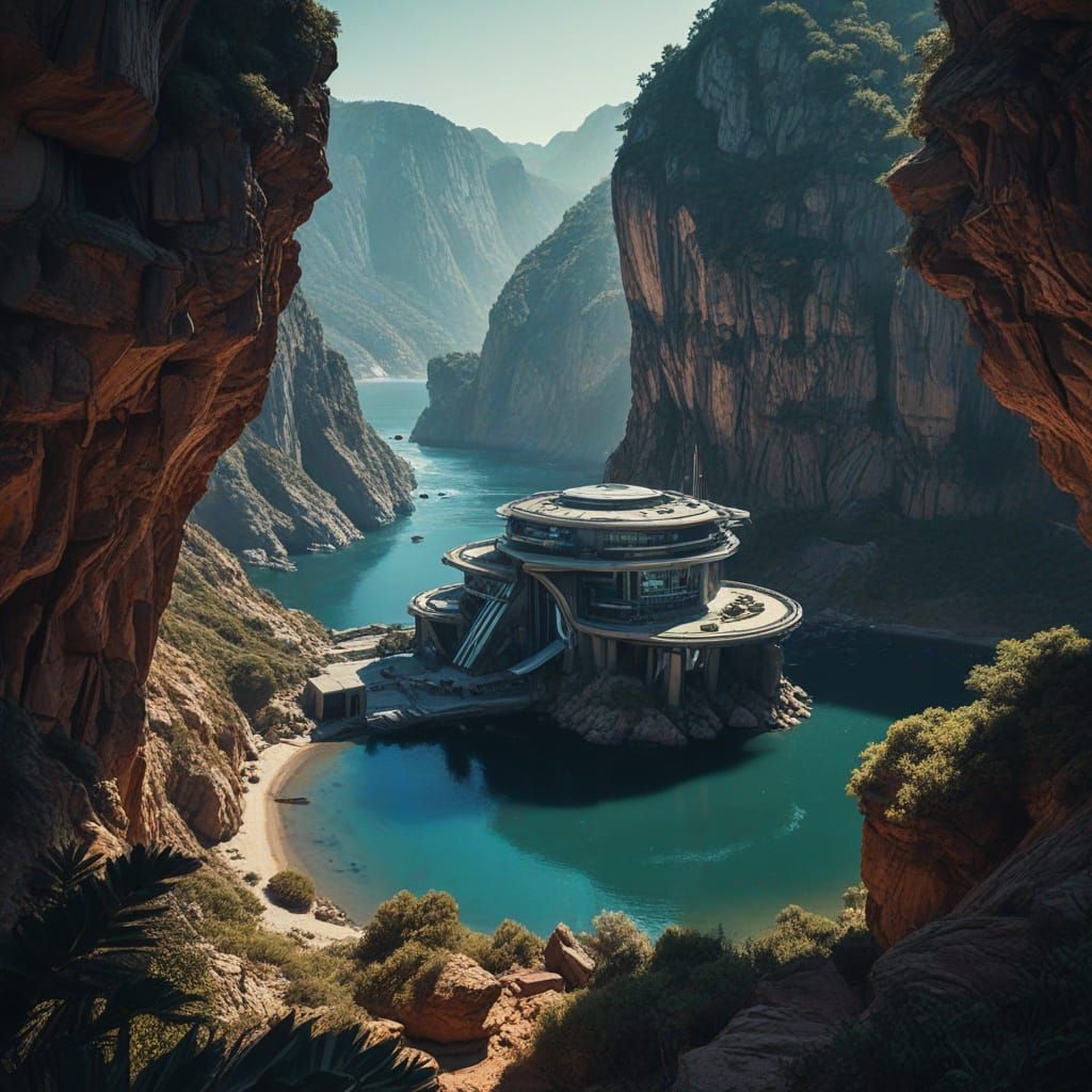 Galactic Resistance HQ Amidst Tranquil Canyon Oasis