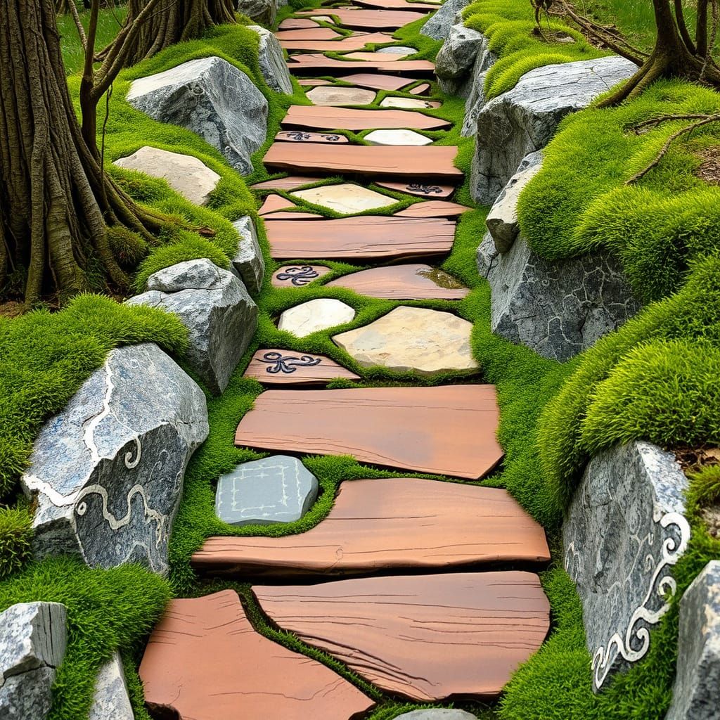 Whimsical Stone Path with Ink Accents