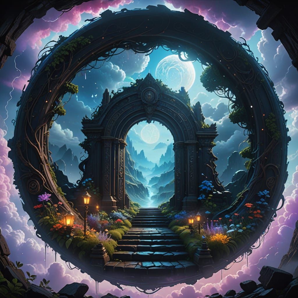 Glowing Doorway to a Fantasy Realm in the Sky