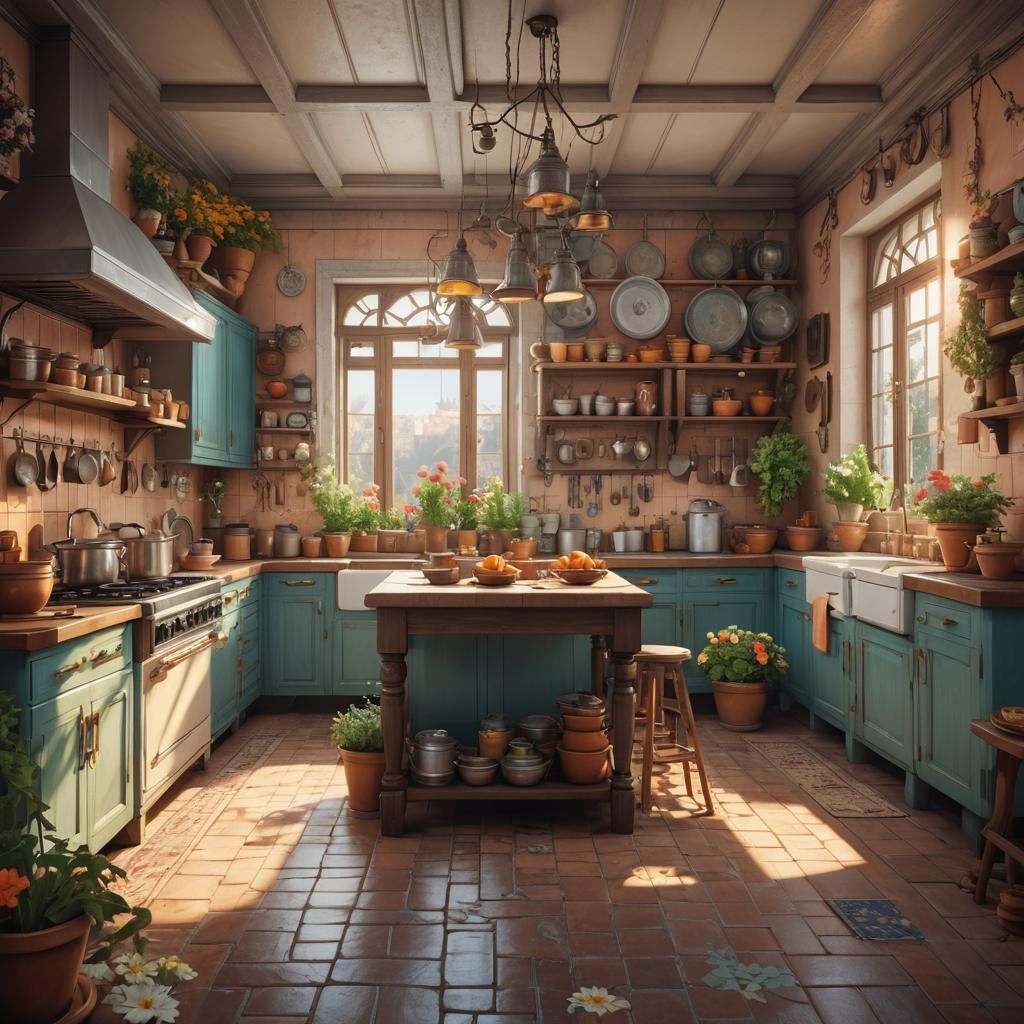 Bohemian Kitchen with Pastel Colors in Unreal Engine