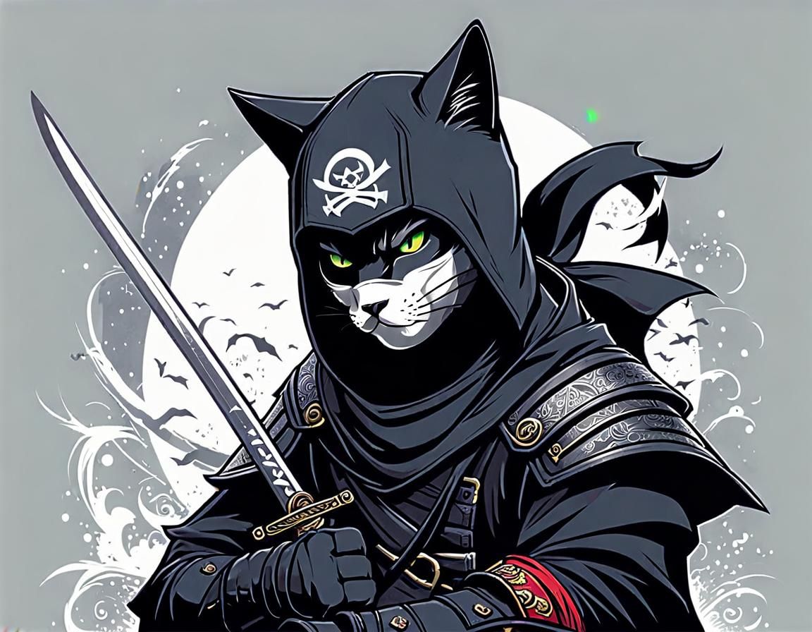 Ninja Cat in Gris Grimly Style
