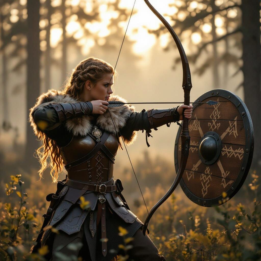 Nordic Shield-Maiden Training at Dawn in Cinematic Style