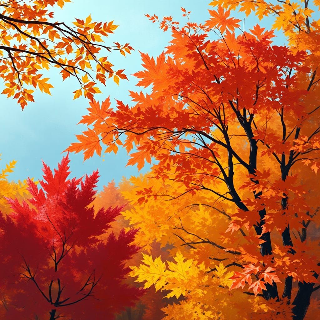 Vibrant Autumn Foliage Background in Impressionistic Style