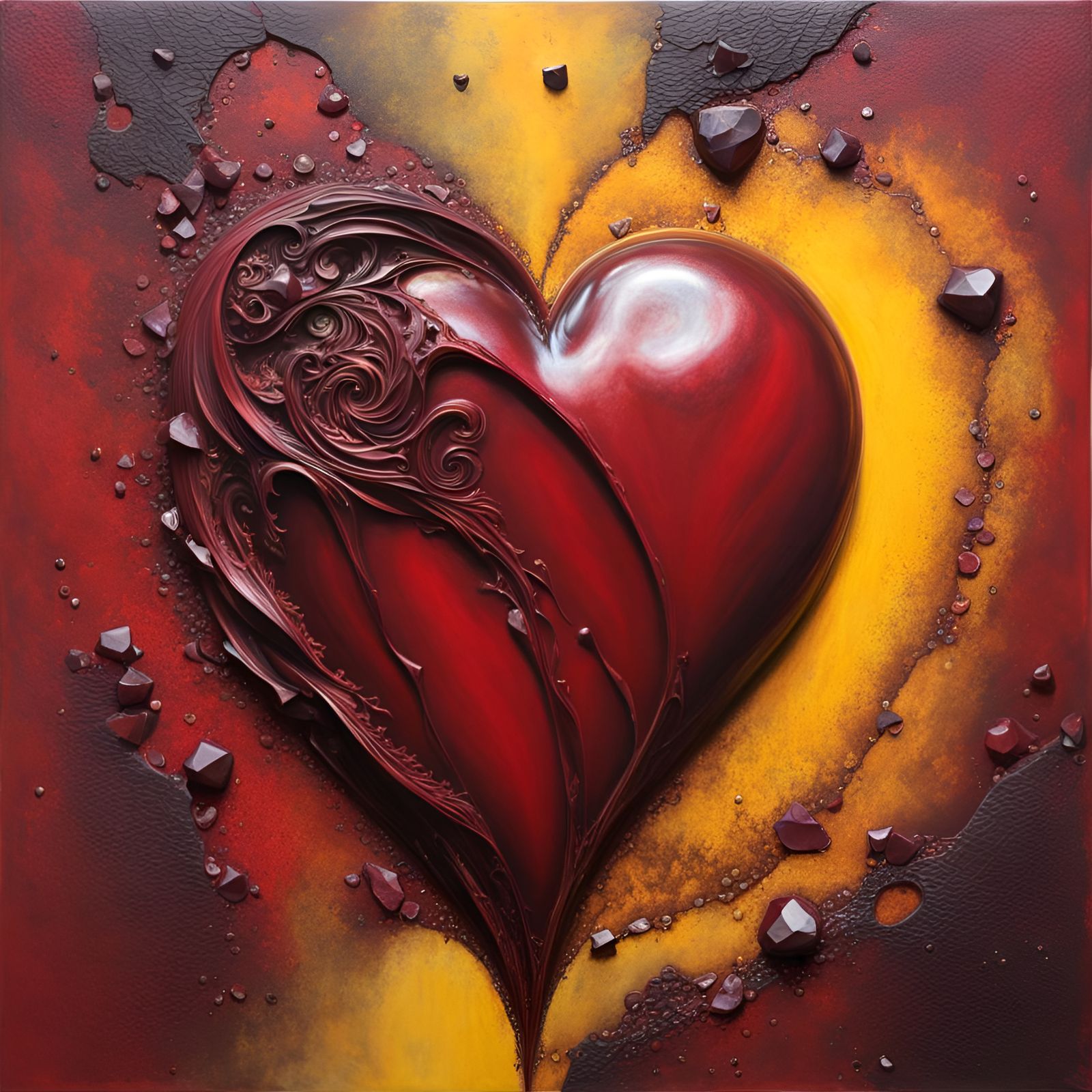 Broken Heart Sculpture in Chaotic Pastel Colors