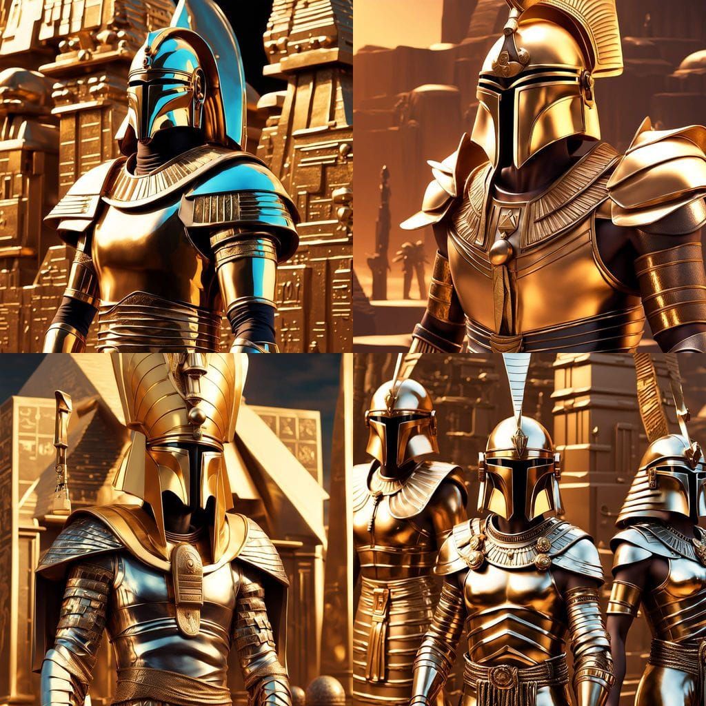 Sci-Fi Egyptian Warriors Guard Pharaoh in Digital Art