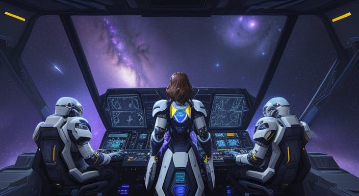 Pixel Art Spaceship Cockpit with Female Commander