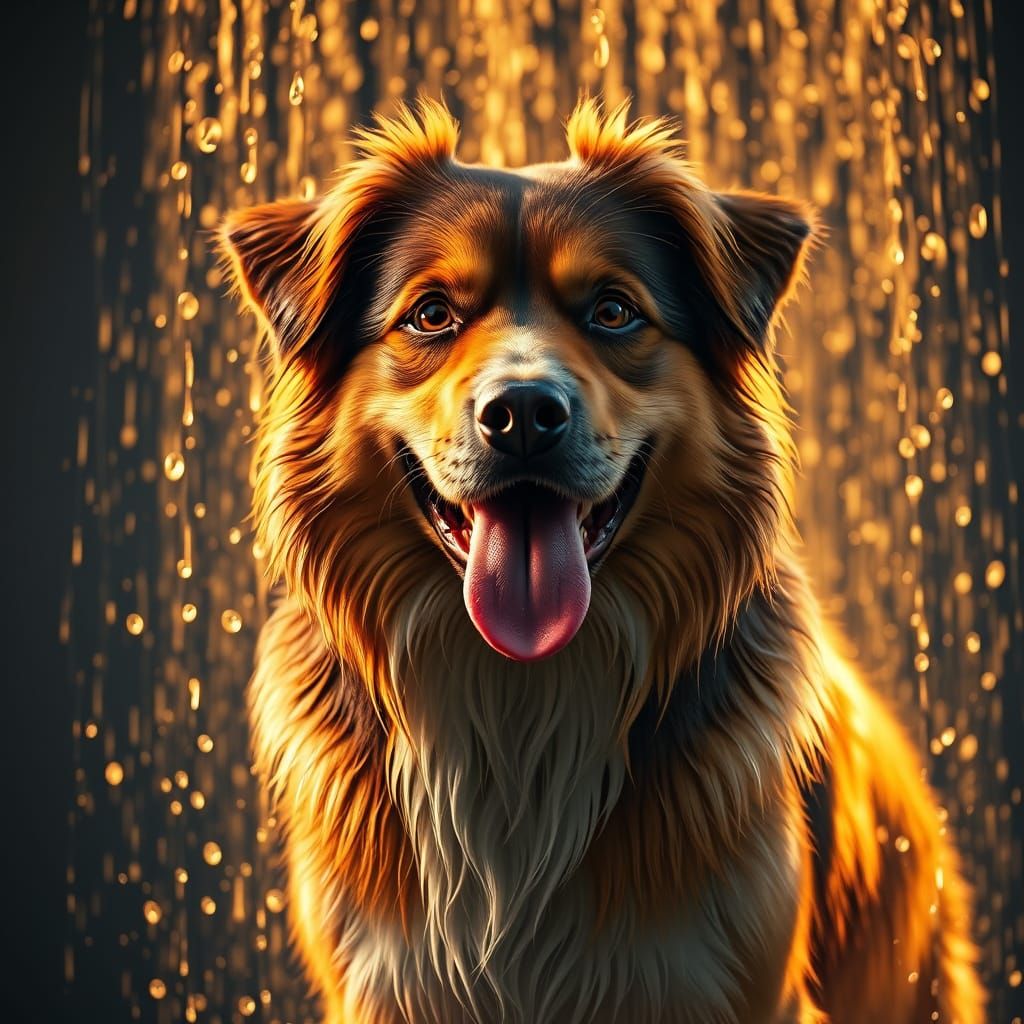 Stunning Canine in Serene Golden Shower