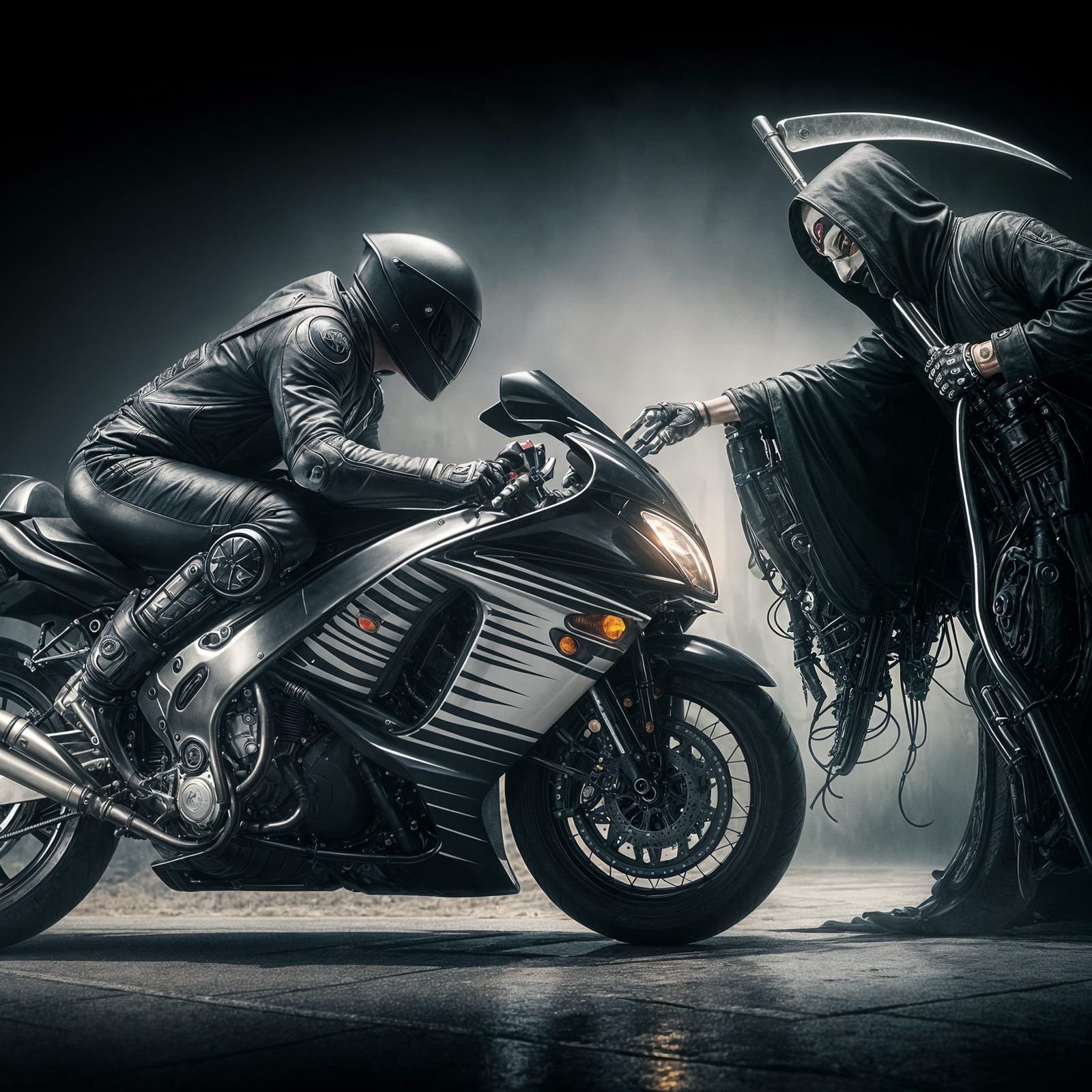 Motorcyclist's Deal with Death in Pre-1912 Style