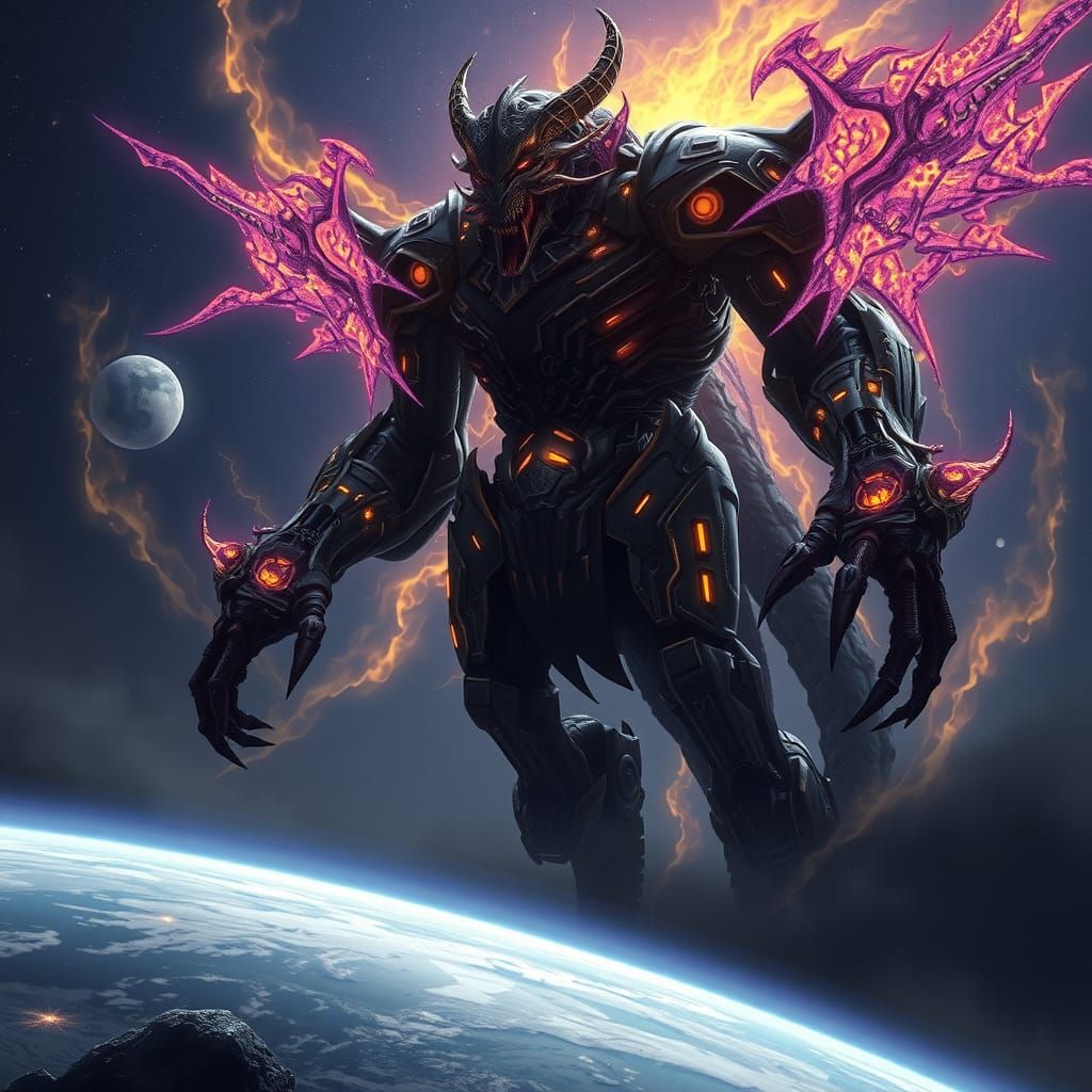 Colossal Biomechanical Entity in Dark Fantasy Style