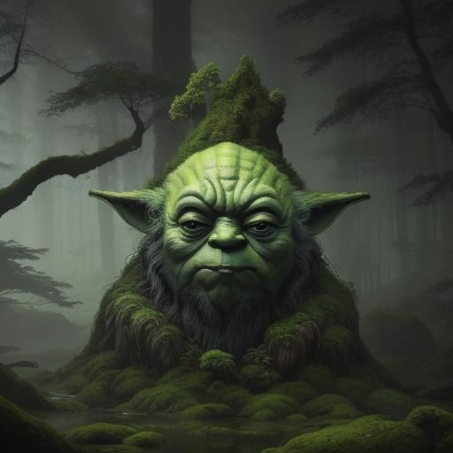 Manga-Style Yoda in Forest: Digital Art Portrait