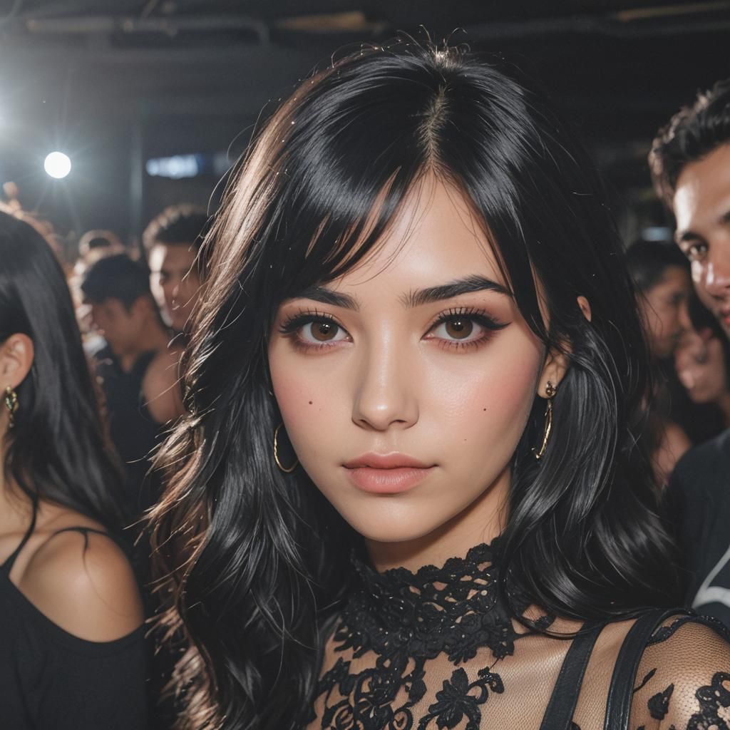 Young Woman with Dark Hair in Nightclub Scene