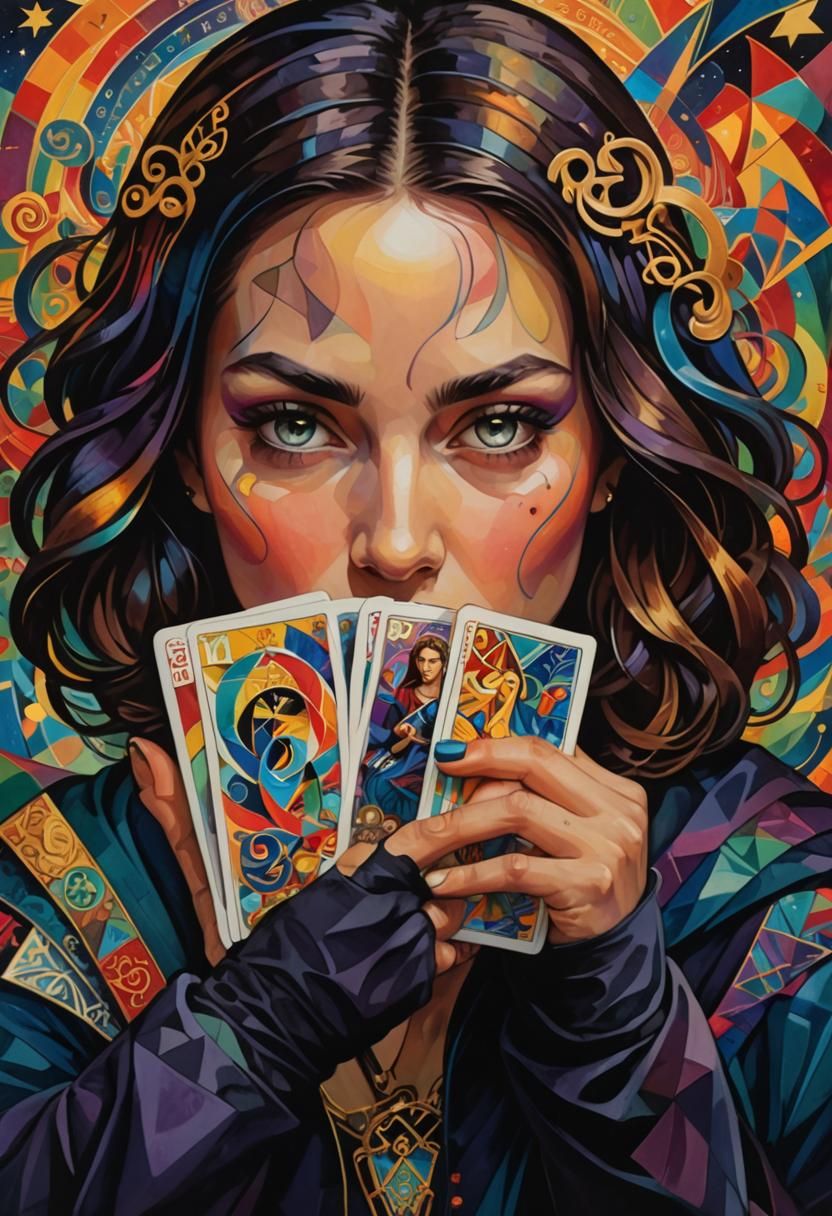 Cubist Tarot Card Designer Composing Fate