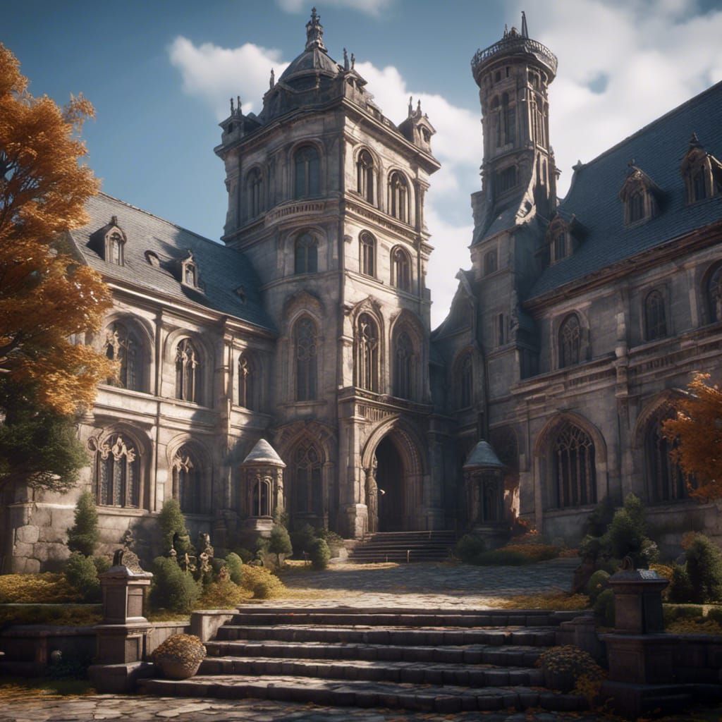 Detailed 3D Church with Woman Statue