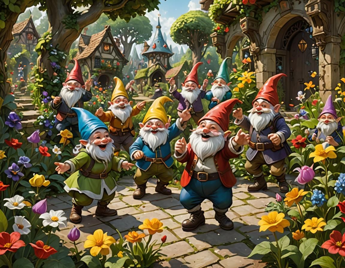 Gnomes and Snow White Dancing in Psychedelic Garden